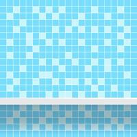 tile mosaic light blue pattern with shelf for background, modern square mosaic grid pattern for decoration architecture wall, mosaic tile wall and plank shelf, mosaic tiled grid of toilet wall vector