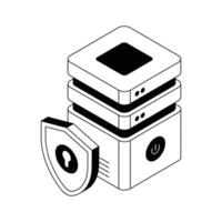 Server security icon creatively designed in isometric style. vector