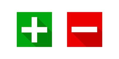 square minus and plus sign icons modern graphic, negative and positive symbol isolated on white, anode cathode sign red and green square buttons vector