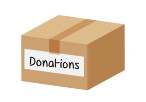 donation box closed isolated on white background, closed box for donations, illustration of donate cardboard box paper brown, clip art donated crate boxes pack for packaging, cartons box donating vector