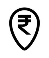 rupee currency symbol in pin point for icon isolated on white, rupee money for app symbol, black simple flat rupee money, currency digital rupee coin for a financial concept vector