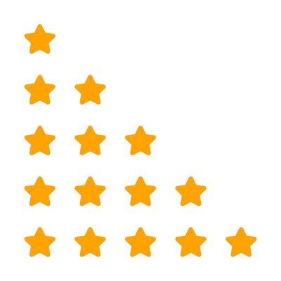 rating 5 stars cute for review isolated on white, five stars for ranking award, yellow stars of choice quality, orange star of rank vote or review best, pentagram 5 stars icon flat simple for app