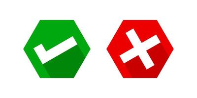 checkmark and x or tick confirm icon, check mark choice symbol, checkbox button for choose, answer box for checklist, approval check red green sign vector
