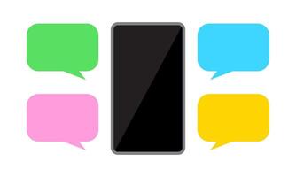 smartphone and speech bubble, chat concept, dialog box for copy space message, smartphone with bubbles speech for messaging dialog, chatting with chat bot robot on cellphone vector