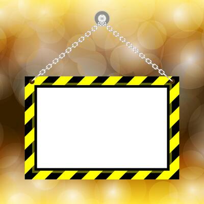 blank hanging warning sign on bokeh gold background, template hanging label frame for copy space, hangtags empty label, hanging label for copy ad banner, forbidden label frame for information message
