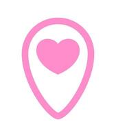 heart icon in pink pin point on white, pointer white heart shape for position marker, cute heart simple with pin point symbol, pin pointer for love location place or direction idea vector
