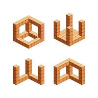 wooden cubes isometric for children learning, tower wood cubes sample different, 3d cubes wood for logic counting of preschool children, block wooden square for a mathematical game kids vector