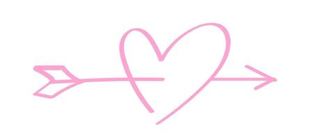 heart shape pink with arrow line isolated on white, heart pierced by an arrow for valentine's day concept, arrow and heart for clip art pink line, arrows hitting a heart shape target vector