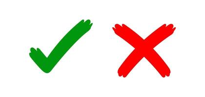 check mark sign right and wrong for vote, tick and cross sign handwritten, checklist for approved or voting, checkmark and x scribble style, red green voting symbol vector