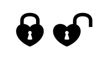 heart shaped padlock in locked and unlocked isolated on white, black padlock heart for love romantic feeling, heart shape padlock for icon cute, valentine's day icon with lock and unlock key heart vector
