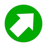 white arrow pointing right up in circle green for icon flat isolated on white, circle with arrow for button app, arrow sign of next or download upload concept, arrow simple symbol for direction vector