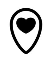 heart icon in black pin point isolated on white, pointer white heart shape for position marker, cute heart simple with pin point symbol, pin pointer for love location place or direction idea vector