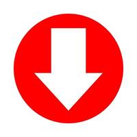 arrow pointing down white in circle red for icon flat isolated on white, circle with arrow for button interface app, arrow sign of next or download upload concept, arrow simple symbol for direction vector