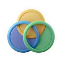 vibrant gothic Three intersecting circles forming a Venn diagram. Minimal, flat color design with Scalable Design. precision png