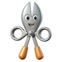 energetic beautiful Scissors character with sharp blades, flat silver, single-weight stroke with Scalable Design. handcrafted png