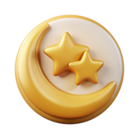 breathtaking surreal Crescent moon badge with three small stars. Symmetrical, crisp edges, with Scalable Design. studio quality png