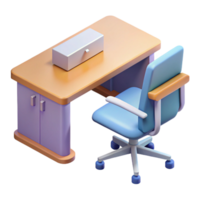 dynamic impressive Isometric office desk and chair. Clean lines, flat color. with Scalable Design. handcrafted png