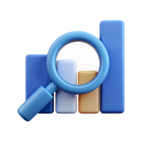 serene mysterious creative Magnifying glass icon over a bar graph. Clean lines, minimal design, with Scalable Design. high resolution png