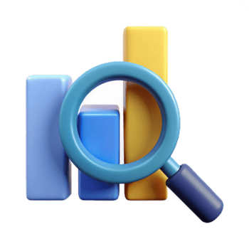 whimsical stunning Magnifying glass icon over a bar graph. Clean lines, minimal design, with Scalable Design. refined png