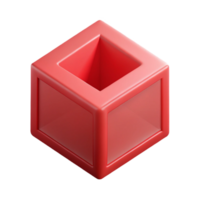 melancholic impressive Isometric cube with clean lines, flat red color, crisp edges with Scalable Design. sharp png