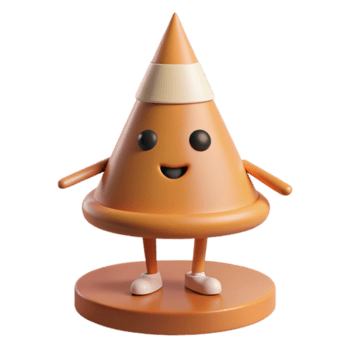 splendid energetic industrial Cone character with a flat base and pointed top. Flat color, clean lines, symmetrical with Scalable Design. precision png