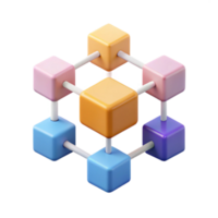 beautiful abstract Isometric cubes connected, clean lines, flat color. Scalable, minimal design with Scalable Design. crisp png