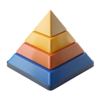 exquisite geometric Pyramid chart with three levels, sharp edges, solid colors. Minimal, with Scalable Design. impeccable png