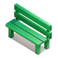 signature surreal Isometric park bench, flat green color, crisp edges, geometric with Scalable Design. expertly shot png