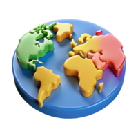 vibrant artistic World map with highlighted continents in different flat colors. Crisp edges, clean lines with Scalable Design. detailed png