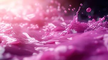 Vibrant pink liquid splashes create mesmerizing patterns in soft lighting photo