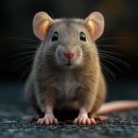 Cute little mouse sitting calmly on a textured surface in a warm light photo