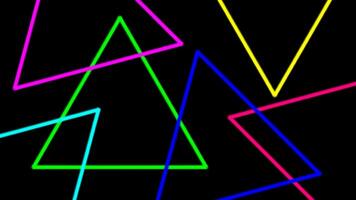 colorful light beam with triangle line shape for background, night light effect on black color, geometric triangle LED light be bright, neon light beam colorful triangle shape for wallpaper graphic vector
