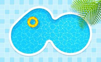 swimming pool with palm leaves decoration, pool and coconut leaf in top view and water surface, beautiful pond with ornament blue tiles vector