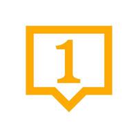number 1 in speech bubble orange, flat currency symbol one 1 money, first symbol with square shape, 1st symbol for success or quality, icon one for winner, simple number one buttons vector