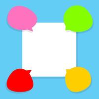 speech bubble colorful on rectangle white copy space text, cute speech bubble paper on empty frame for banner, square frame white space on light blue for message vector