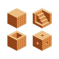 wooden cubes isometric for children learning, tower wood cubes sample different, 3d cubes wood for logic counting of preschool children, block wooden square for mathematical game kid vector
