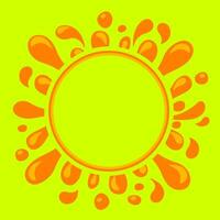 orange juice water splash and circle for copy space, water blob orange flat on lemon green color, orange juice splash flow, juice drop splatter simple for package design, blob splash for banner vector