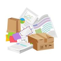 paper waste many isolated on white, pile of paper garbage for recycling, waste paper or rubbish recycle document office, illustration paper waste garbage for recycle and separation vector