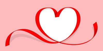 ribbon red heart shape isolated on red, copy space, ribbon line red heart-shaped, heart shape ribbon stripes red, border tape curl heart shaped for decoration greeting valentine card and mother day vector