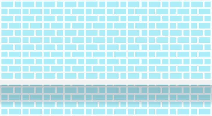 brick wall light blue pattern with shelf for background, modern pastel blue wall brick pattern for decoration architecture, brick tile wall and plank shelf, brick tiled grid of toilet wall