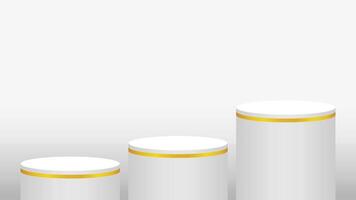 pedestal cylinder circle 3 steps for cosmetics showcase, podium circle stage white grey and silver color, platform three steps and advertising copy space, podium round five layers of product display vector