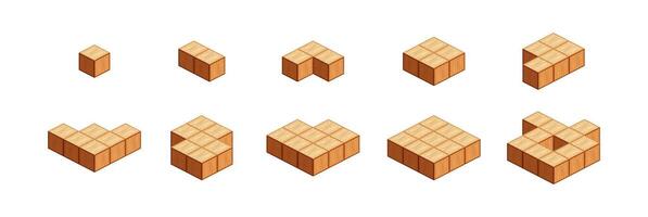 wooden cube for children learning counting number one to ten, wood cubes sample with different isolated on white, 3d cubes wood for preschool children, block wooden square for mathematical game kids vector