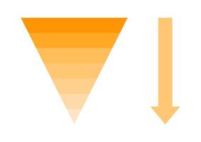 piramid graph triangle shape orange and arrow direction down, template chart bar piramid isolated on white background, infographic piramid graph of business flow chart, triangle graph for presentation vector