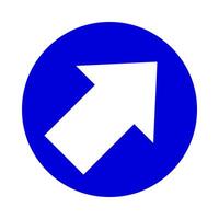 arrow pointing right up in circle blue for icon flat isolated on white, circle with arrow for button interface app, arrow sign of next or download upload concept, arrow simple symbol for direction vector