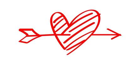 heart shape red with arrow line isolated on white, heart pierced by an arrow for valentine's day concept, arrow and heart for clip art red line, arrows hitting a heart shaped target vector