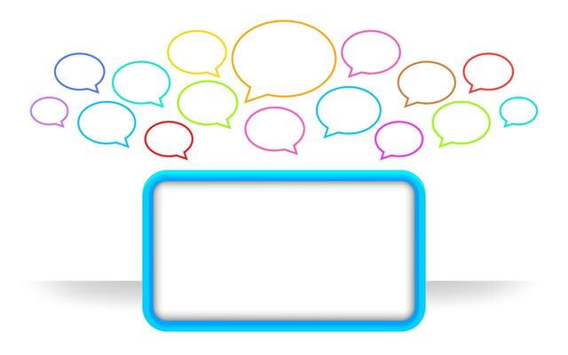 modern square frame blue and speech bubble colorful many, speech bubble icon and square frame for copy space text, communication social talk concept, dialog box empty for think or speak graphic signs