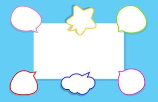 speech bubble line on rectangle white for copy space text, cute speech bubble paper on empty frame for banner, square frame white space on light blue for message, dialog box for talk or thought idea vector