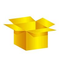 gold carton box single isolated on white background, open crate boxes golden 3d square, clip art cardboard parcel box gold empty, isometric paper boxes golden, packaging parcel box open gold vector