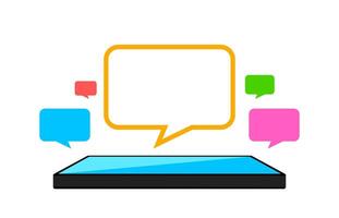speech bubble colorful on smartphones screen, smart phone and speech bubble icon of social chat concept, dialog speech sign for copy space, talk conversation message symbol vector