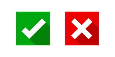 checkmark and x or confirm and deny square icon button flat for apps and websites symbol, icon checkmark choice, checkbox button for choose, square answer box for checklist vector